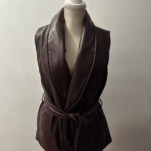 Liz Claiborne Dark Brown Faux Leather Sleeveless Wrap Vest